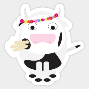 Cute Cow with Flower Head Bouquet Sticker